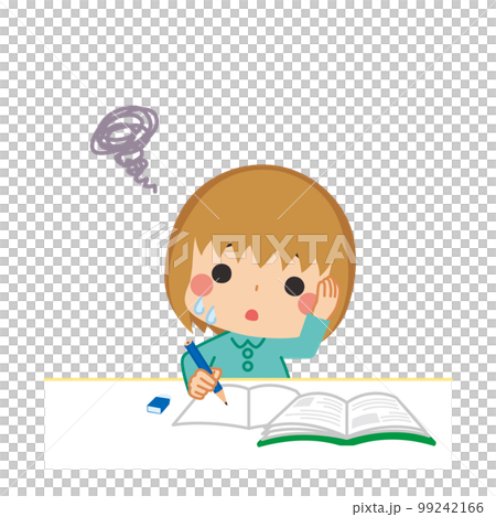 Illustration of a cute little girl who is worried about her studies white background clip art vector 99242166