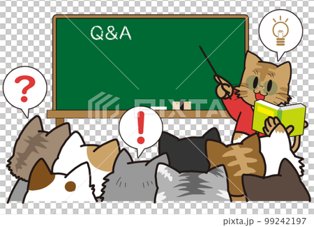 Illustration of cats asking questions at cram school or school Illustration of cats asking questions at cram school or school 99242197