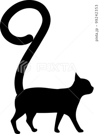 しっぽが数字「9」になっている猫のシルエットのイラスト素材
