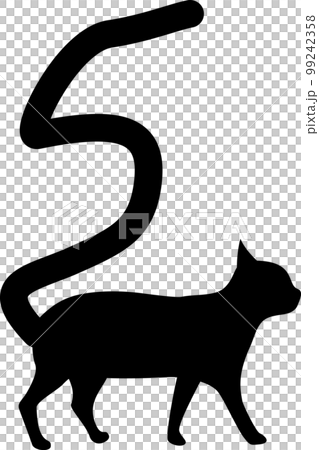 Silhouette of a cat with the number "5" on its tail 99242358