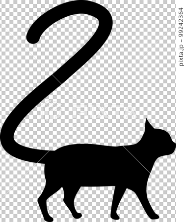 Silhouette of a cat with the number "2" on its tail 99242364