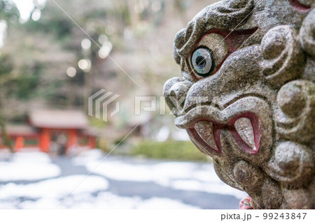 京都 貴船神社を護るユニークな表情の狛犬 京都 貴船神社を護るユニークな表情の狛犬 99243847