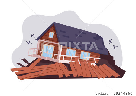 Destroyed house. Hurricane, tornado, earthquake. The concept of natural disasters. Illustration, vector 99244360