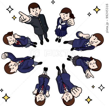 ガッツポーズする男女の学生8人 99245316