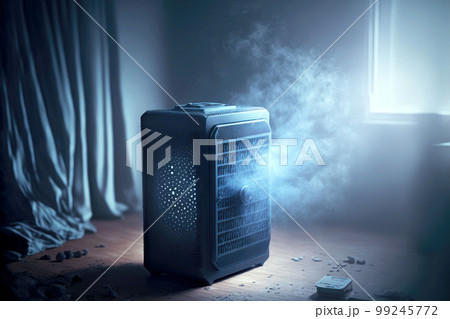 air purifier in room from device with smoke and dust particles 99245772