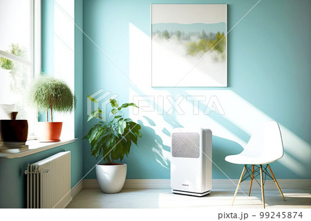 air purifier in room with bright wall paint creating comfortable living space air purifier in room with bright wall paint creating comfortable living space 99245874