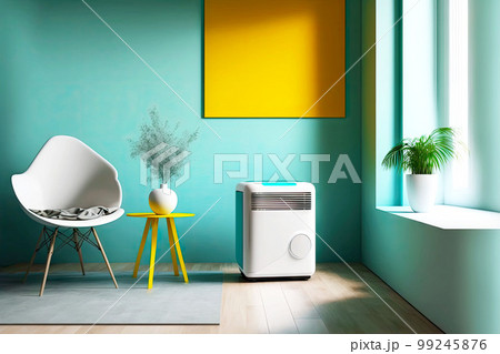 air purifier in room with bright wall paint creating comfortable living space 99245876