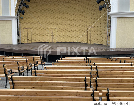 empty stage for a performance on the street many benches empty stage for a performance on the street many benches 99246549