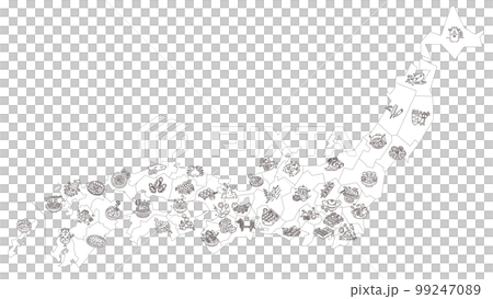 日本全国のグルメ、アイコンのセット(線画白黒) 日本全国のグルメ、アイコンのセット(線画白黒) 99247089