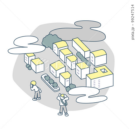 曇り空と街。晴れない視界とかかる影 99247514