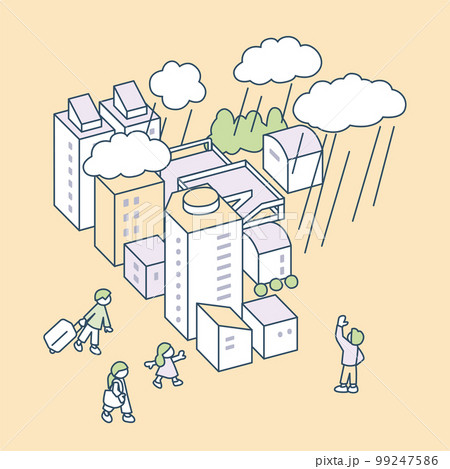 雨の街。 空を見る人々 99247586