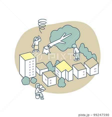 倒れる木。 問題について考える人々 99247590