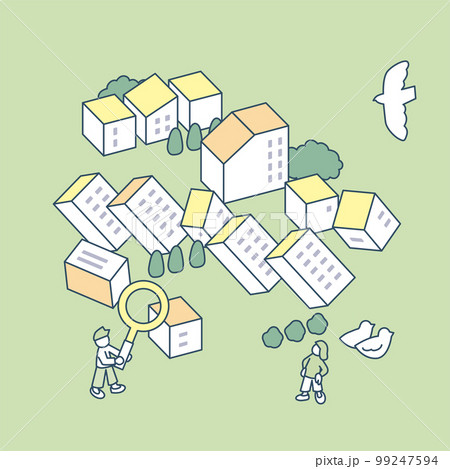 倒れる建物。 大変な状況下で試行錯誤する 99247594