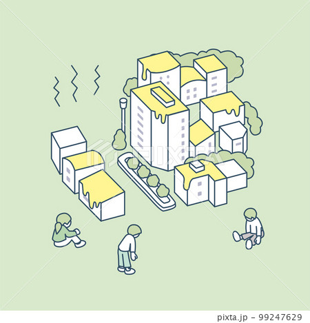 うなだれる人々と暑すぎる町。 苦難を乗り越える様子 うなだれる人々と暑すぎる町。 苦難を乗り越える様子 99247629