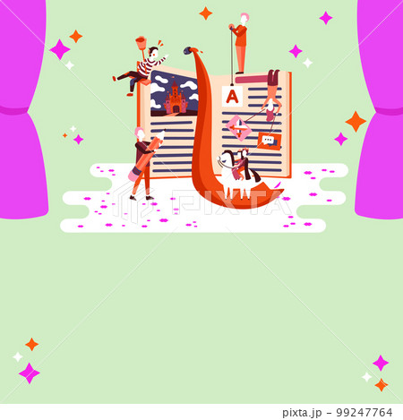 Bright Colored Abstract Illustration. People Discussing New Ideas and Agenda. Virtual Class Meeting. Free Lectures. Computer Presentation Ideas. Book Fairytales. 99247764