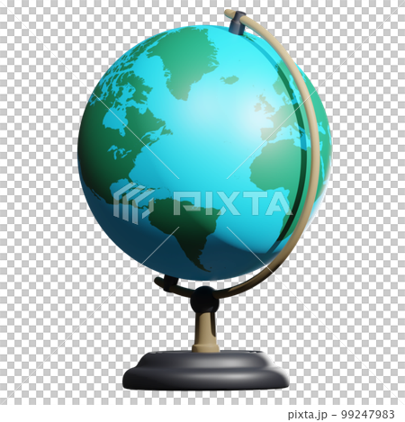 3D rendering of school globe on wooden stand front view. Studying geography of countries and continents at school. Realistic PNG illustration isolated on transparent background 3D rendering of school globe on wooden stand front view. Studying geography of countries and continents at school. Realistic PNG illustration isolated on transparent background 99247983