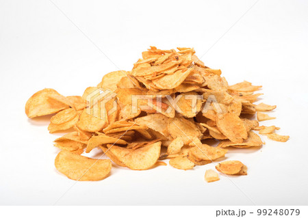 Potato chips isolated on white background. Snack. Salty fried potatoes Potato chips isolated on white background. Snack. Salty fried potatoes 99248079