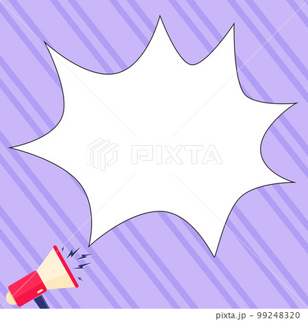 Bullhorn Voice Device With Speech Balloon Presenting Fresh And Important News Messages. Megaphone Drawing With Conversation Bubble Showing New Announcement. 99248320