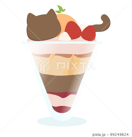 かわいいねこモチーフのデザートパフェのイラスト素材のイラスト素材
