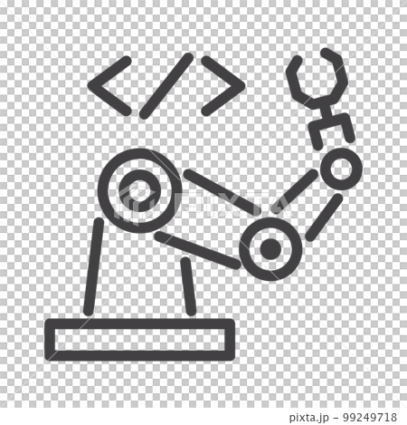 machine coding, robotic arm, simple thin line icon - Stock Illustration ...