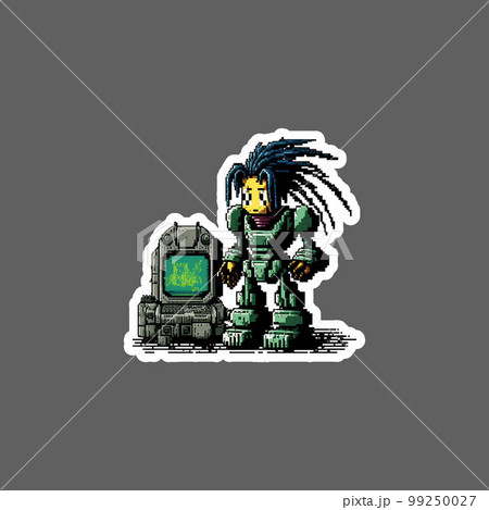 cyberpunk robot 16 bit pixel and man sticker cyberpunk robot 16 bit pixel and man sticker 99250027