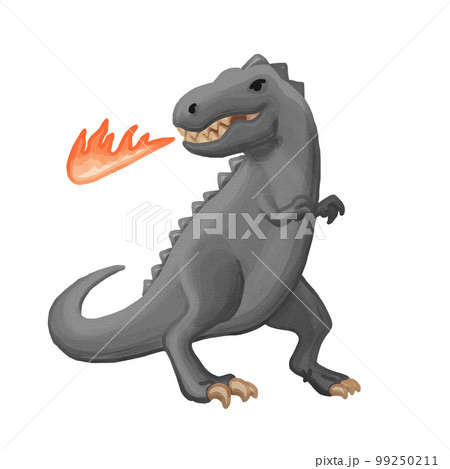 火を吐く怪獣の水彩画風イラスト(黒色) 火を吐く怪獣の水彩画風イラスト(黒色) 99250211