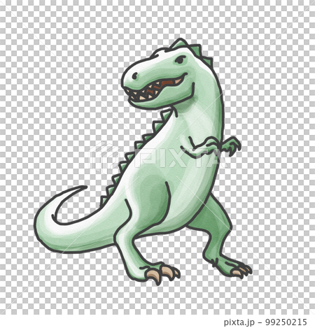 恐竜のような怪獣の手描きイラスト（緑色）のイラスト素材