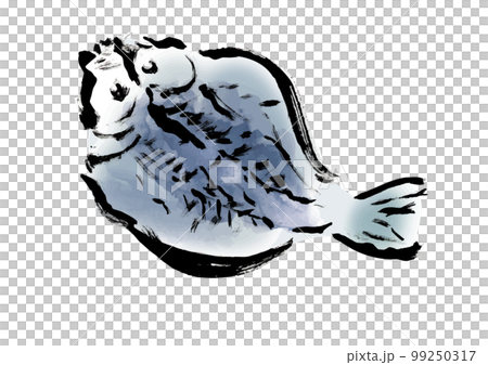 Dried horse mackerel illustration drawn with a brush Dried fish 99250317