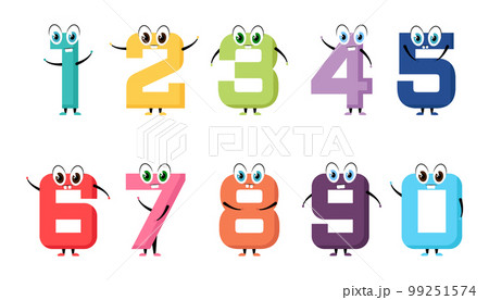 Cartoon characters. One, two, three, four, five, six, seven, eight, nine,  zero. Stock Vector