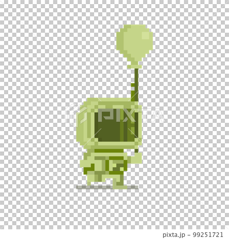 Pixel monochrome astronaut character holding balloon. 99251721