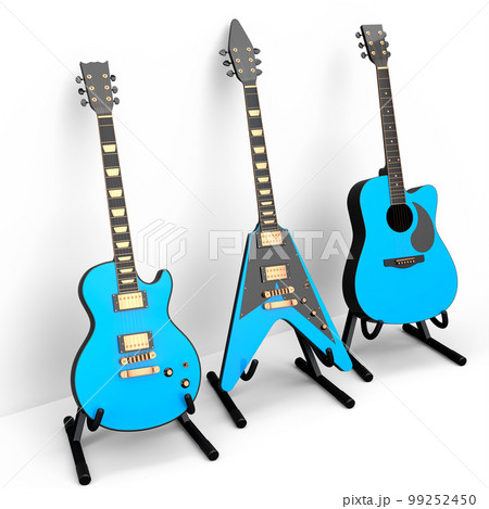 Set of electric acoustic guitar isolated on white background. 99252450