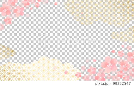 春　桜　ピンク　和柄　雲　水彩風　背景 99252547