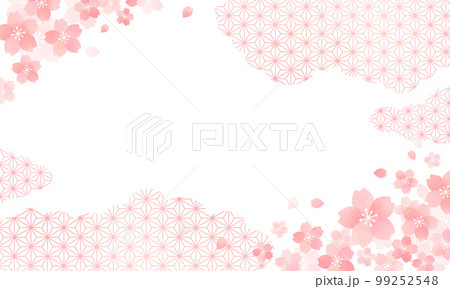 春　桜　ピンク　和柄　雲　水彩風　背景	 99252548
