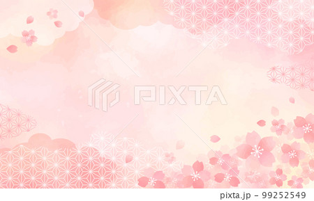 春　水彩風　桜　ピンク　和柄　背景	 99252549