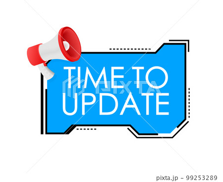 Hand Holding Megaphone with Time to update. Megaphone banner. Web design 99253289