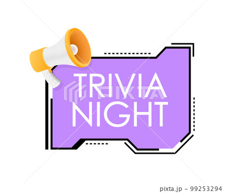 Hand Holding Megaphone with trivia night. Megaphone banner. Web design. Vector stock illustration 99253294