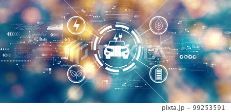 EV concept with blurred city at night EV concept with blurred city at night 99253591