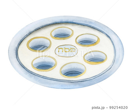 Watercolor round blue Passover Seder plate for Pesach dinner, empty plate for traditional Jewish holiday food Watercolor round blue Passover Seder plate for Pesach dinner, empty plate for traditional Jewish holiday food 99254020