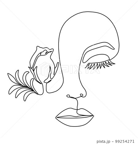 One Line drawing of beauty woman face with rose. Vector illustration One Line drawing of beauty woman face with rose. Vector illustration 99254271