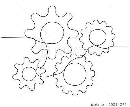 Moving gears wheels.One continuous line vector illustration. 99254272