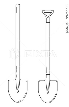 Hand drawn set of two garden shovels. Gardening tools. Outline. Sketch. Vector Hand drawn set of two garden shovels. Gardening tools. Outline. Sketch. Vector 99254430