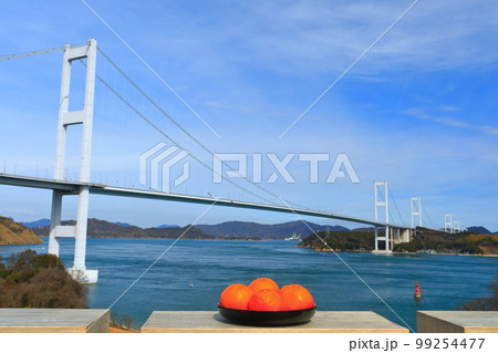 【愛媛県】ミカンと来島海峡大橋（しまなみ海道） 99254477