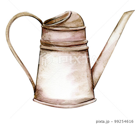 Hand painted watercolor rusty old element. An old rusty enamel element. Hand-drawn in watercolour on a white background. Perfect for wedding invitation, greetings card, posters,party decor.  99254616
