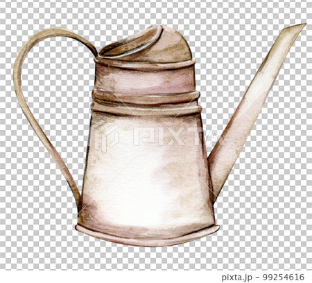 Hand painted watercolor rusty old element. An old rusty enamel element. Hand-drawn in watercolour on a white background. Perfect for wedding invitation, greetings card, posters,party decor.  99254616