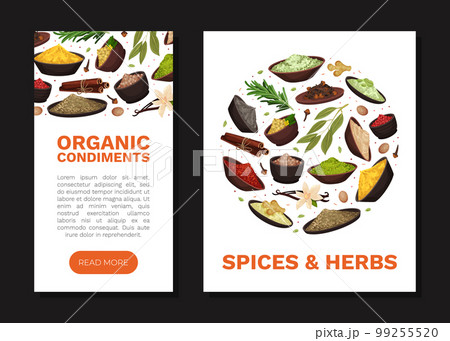 Seasoning and Spices Banner Design with Pile of Condiments in Bowl Vector Template Seasoning and Spices Banner Design with Pile of Condiments in Bowl Vector Template 99255520