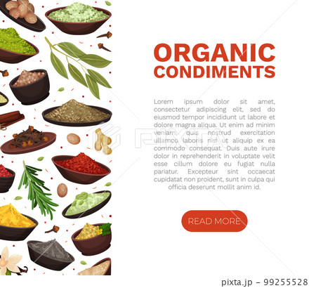 Seasoning and Spices Banner Design with Pile of Condiments in Bowl Vector Template Seasoning and Spices Banner Design with Pile of Condiments in Bowl Vector Template 99255528