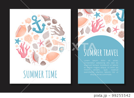 Sea Life Decorative Banner Design with Conch and Cockleshell Vector Template 99255542