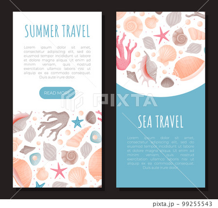 Sea Life Decorative Banner Design with Conch and Cockleshell Vector Template 99255543