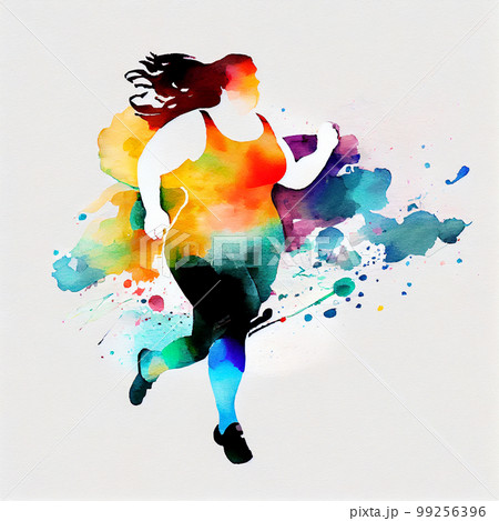 Beafutiful afroamerican body positive young woman running. Run and fitness, healthy lifestyle 99256396