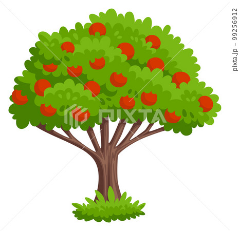 Apple tree icon. Cartoon red fruit plant 99256912